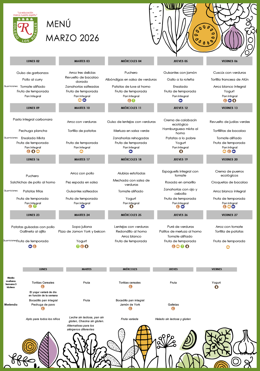menú Los Rosales Marzo 2026
